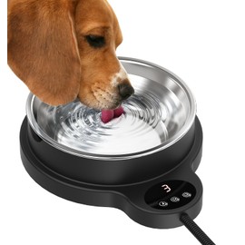 Heated Water Bowl for Dog & Cat, 3 Temperature Settings & 12H Timer, Outdoor Heated Pet Bowl with BPA-Free and 50oz Removable Stainless Steel Bowl, Anti-Chew Cord, for Chickens, Ducks, Birds