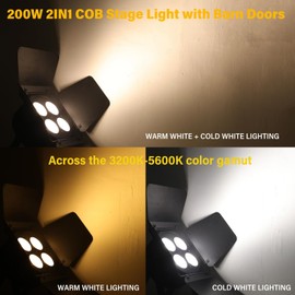 ENDYSHOW Stage Lights with Barn Doors,200W COB LED Par Can Lights,2IN1 Cool White&Warm White Uplighting DMX512 Sound Activated DJ Spotlights for Stage Events Concert Church Theater Wedding Parties