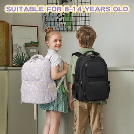 Girls backpack, School Backpacks for Girls with Pencil Case Set School Bags Kawaii Bookbag for Elementary Midde School, Age 6-14, Gray Daisy