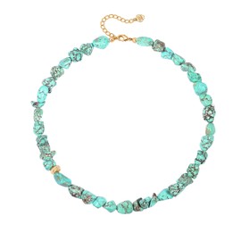 PERNNLA PEARL Boho Turquoise Beaded Choker Necklace for Women Trendy Dainty Gold Pendant Chunky Necklace Handmade Chakra Stone Necklaces