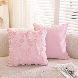 TAOSON Pack of 2,Valentines Day Decoration Blue Cute Bow Soft Plush Faux Fur Jacquard Throw Pillows Soft Couch Pillowcases Cushion Covers for Living Room Girl Bed Sofa Home Decor 18x18 inch