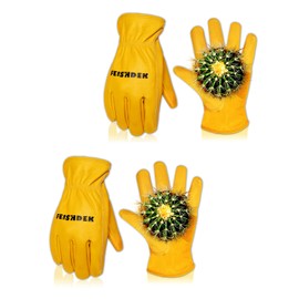 2 Pairs Leather Work Gloves, Cowhide Thorn Proof Gardening Gloves for Men Safety Working Gloves for Heavy Duty Garden Construction with Durable Grip Reinforced Palm Patch