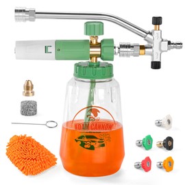 JERUIFOX Dual Connector Foam Cannon for Pressure Washer, Pressure Washer Foam Cannon for Car Washing with 5 Power Washer Sprayer Nozzles 1/4" Quick Connect Foam Soap Cannon for Snow Foam Lance