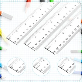 3 Pack 6 Inch 8 Inch 12 Inch Ruler Set Plastic Straight Ruler Transparent Measuring Tool Acrylic Clear Ruler for School Office Student
