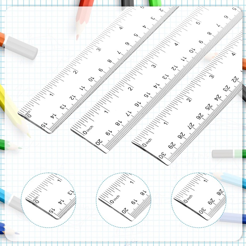3 Pack 6 Inch 8 Inch 12 Inch Ruler Set