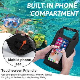 Goture Dry Bag, 2L Waterproof Bag with Shoulder Straps, 500D PVC Small Dry Sack Touchscreen Waterproof Phone Pouch, Roll Top Crossbody Dry Bags for Kayaking, Boating, Fishing, Camping, Beach, Travel