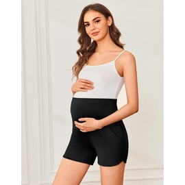 Ekouaer Women's Maternity Shorts Over Belly Pregnancy Lounge Running Pajamas Sleep Shorts Comfy Maternity Short for Women Black S
