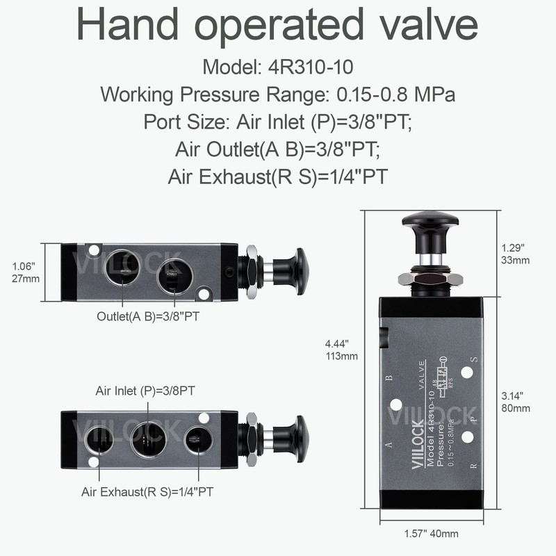 VIILOCK Pneumatic Air Hand Lever Valve, 5 Way 2 Position