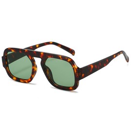 YAMEIZE Retro Square Aviator Sunglasses for Women - Men Vintage 70s Classic Sunglasses UV400 Protection, Leopard Green