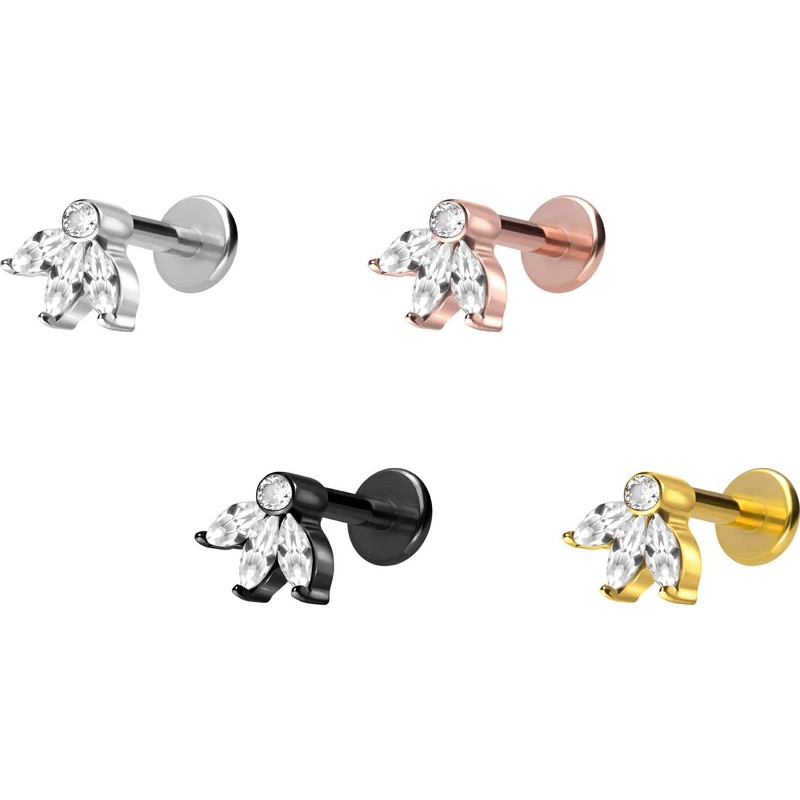 PIERCINGLINE Titanium Lotus Blossom Labret with Internal Thread, Lip/Nose/Ear/Helix Piercing
