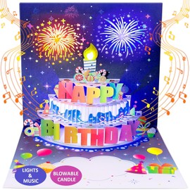 INPHER INPHER Birthday Cards Fireworks Pop Up Cake Blowable Light and Music Happy Birthday Card Gifts for Women Men Mom Kids