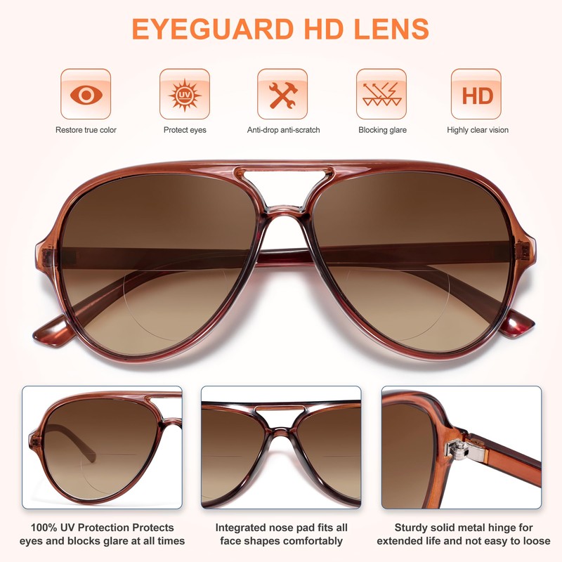 EYEGUARD 3 Pack Retro Aviator Bifocal Reading Sunglasses for Women
