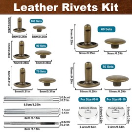 Domthent Leather Rivets Kit, 370 Sets Brass Double Cap Rivets with Full-Size Leather Working Tools for 5 Sizes, Perfect for Leather Crafting, Clothing, Bag, Shoe Repair and DIY Decoration (Bronze)