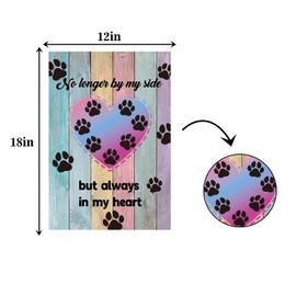MEFENG No Longer By My Side But Always In My Heart Garden Flag - Paw Print Coloful Wooden Board Garden Banner - Pet Memory Lawn Sign Yard Flag - Dog Cat Loss of Beloved,12 x 18 Inch