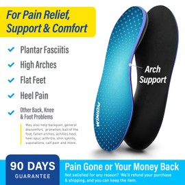 WINIOM Plantillas ortopédicas para fascitis plantar: soporte de arco, amortiguación, plantillas para hombre y mujer. Alivian el dolor de talón y pie, ideales para pies planos (azul océano, talla M 9-9