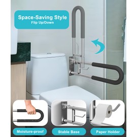 BotaBay Foldable Toilet Safety Grab Bar, Aluminum Alloy Wall Mounted Handicap Support Rail for Elderly, Disabled, or Recovery Use, Bathroom Handicap Bars for Toilet or Shower