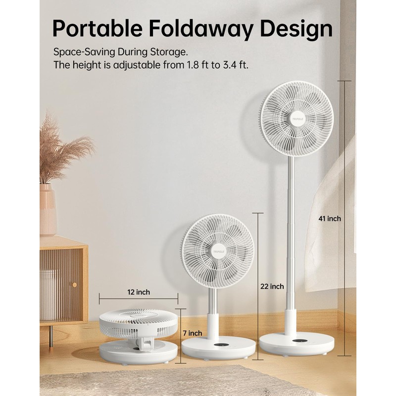 TriPole Oscillating Fan Portable Quiet Standing Fan with Remote, 12"