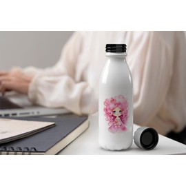 MAXIKIWI - Einwandige Wasserflasche mit Schraubverschluss, nicht isoliert, leichtes Aluminium, BPA-frei, auslaufsicher, niedliche rosa Prinzessinnenwasserfarbe, 500 ml