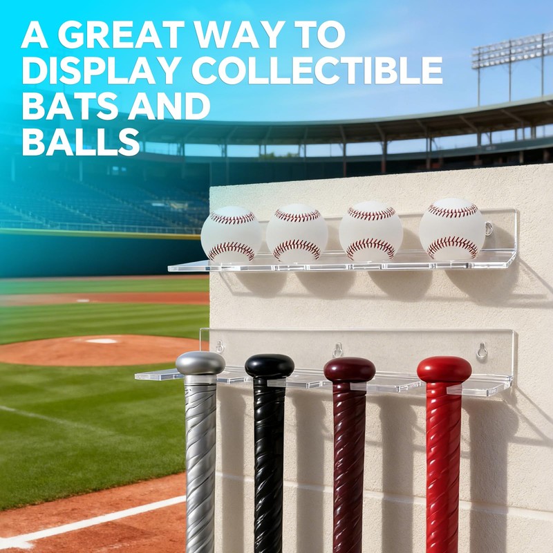 SINNNBLE Acrylic Baseball Bat Holder and Baseball Display Wall Mount
