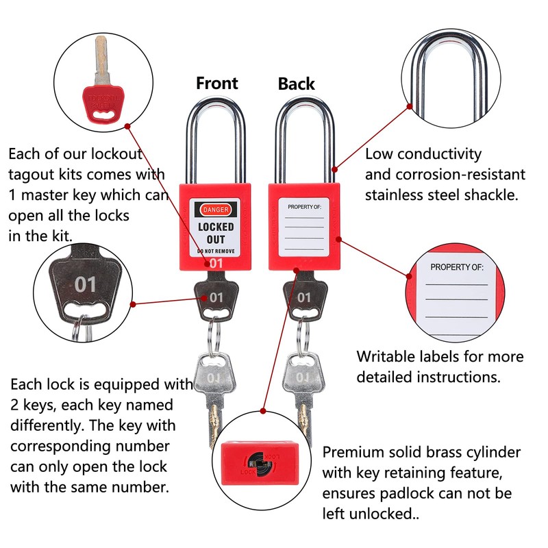 Allucky Lockout Tagout Locks, 10pcs Safety Locks Keyed Differently(Come with