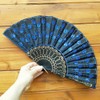 Foldable Fan,Blue Sequins Peacock Shape Large Handheld Hand Fans Foldable