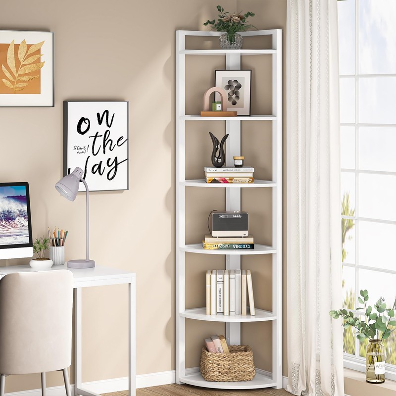 Tribesigns 6 Tier Corner Shelf, 70.9 Inch Tall Corner Bookshelf
