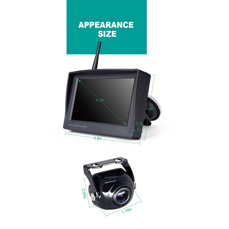 RVTXRX Wireless Backup Camera, 4.3 inch Monitor and 149° Wide
