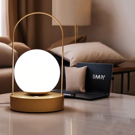 ISGNWROPU Portable Rechargeable Outdoor Table Lamp,2600mAh Cordless Waterproof Lantern,3-Level Adjustable LED Nightstand Light, Metal Handle Suitable for Camping,Home, Restaurant,Courtyard (Gold)