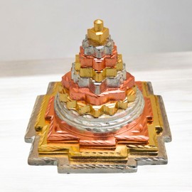 Blessed & Energized Sri Shri Shree Meru Yantra with 11 Plates in Pure Metal and Gold/Silver polished 3.02" Inches - Spiritual Powers, Vaastu Doshas & Enormous Wealth Sri Chakra Prosperity Harmony