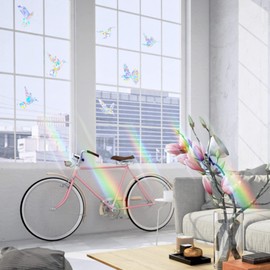 Bird Shape Window Sticker, Rainbow Window Sticker, Anti-Collision Prism Sticker for Bird Strikes, Bird Warning, Pack of 21