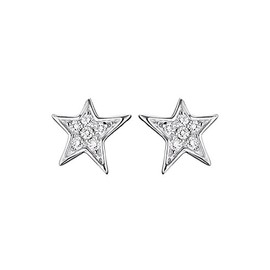 Engelsrufer Star Ear Studs for Women Rhodium Plated 925 Sterling Silver White Zirconia Size 7.5 mm (0.30")