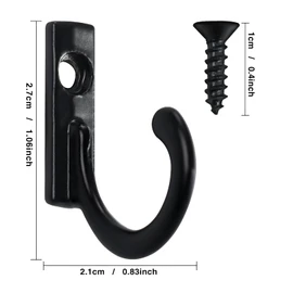 Daomong Wall Mounted Single Hook Robe Hooks Metal Coat Hooks and Screws for Hanging Key Jewelry Cup Cloth Bag Cap,40 Pieces (Black)