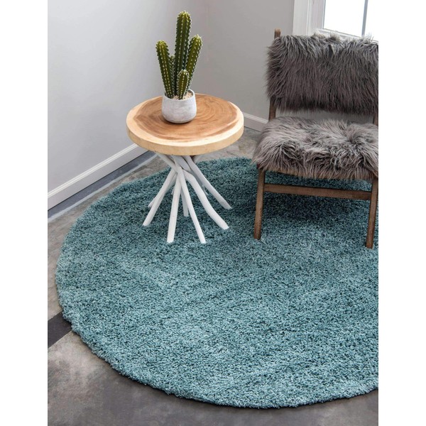 Unique Loom Solo Solid Shag Collection Area Modern Plush Rug Lush & Soft, 6 ft 0 x 6 ft 0, Slate Blue