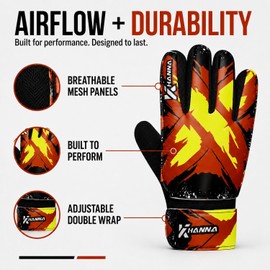 khanna Football Goalkeeper Gloves for Boys, Kids & Youth - Soccer Goalie Training Gloves with 4mm Latex Super Grip Palm, Breathable Mesh, Finger Protection & Double Wrist Support