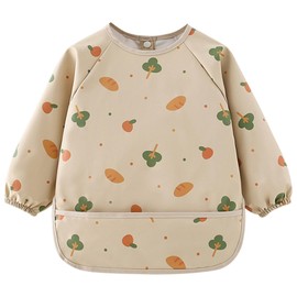 Amexo Baby Weaning Bib with Sleeves, Waterproof Soft Coverall Bibs Waterproof Easy to Clean Toddler Apron Bibs for Baby Feeding 6-36 Months