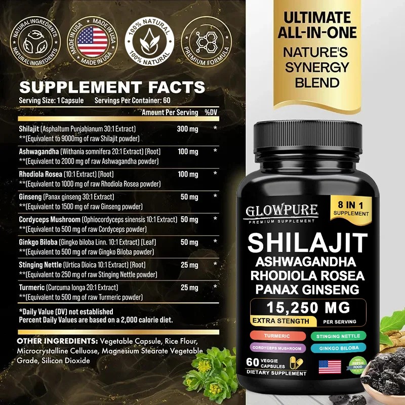 Himalayan Shilajit Supplement, 8-in-1 Blend with Ginseng & Ashwagandha for