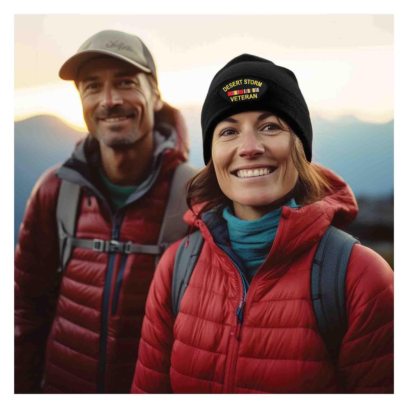 Beanie with Embroidered Desert Storm Veteran Black Patch