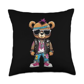 Punk Rocker Rapper Popster Punker Teddy Bear Rap Hip Hop Throw Pillow