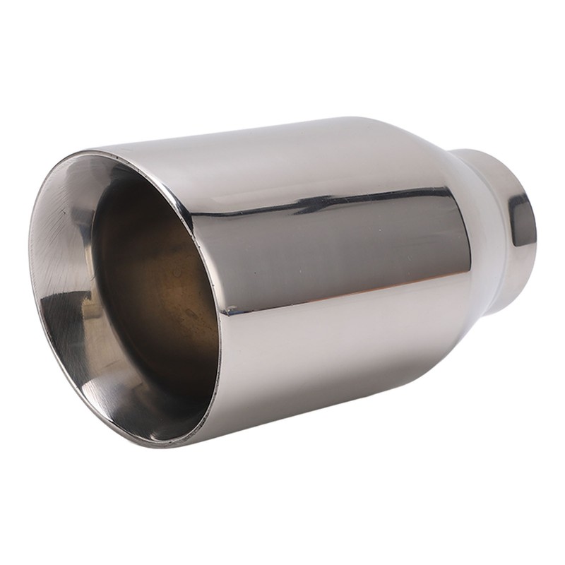 Single Outlet Exhaust Tip Silver Stainless Steel Beveled Mouth Straight