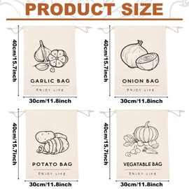Partideal 4Pcs Potato Bag Onion Bag and Garlic Bag, Premium Linen Cotton Food Storage Bag, Food Storage Bag with Drawstring Closure for Keep Potatoes Onions Vegetables Fresh (30cm x 40cm)