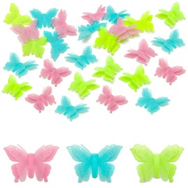 Niuhong 30 Pcs Bright 3D Butterflies Wall Decoration Plastic Glow Stickers Dark Glow In The Dark Wall Stickers Luminous Decoration Room Children Bedroom Living Room (Colorful)