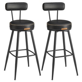 VASAGLE EKHO Collection - Bar Stools Set of 2, Swivel Bar Height Bar Stools with Back, Synthetic Leather with Stitching, Mid-Century Modern, 30-Inch Tall Barstools for Kitchen Home Bar, Ink Black