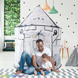 LimitlessFunN Space Rocket Ship Pop Up Kids Play Tent | includes Star Lights & Carrying Case |, Children Indoor Castle Playhouse for Boys, Toddlers, 41" D x 41" W x 53" H