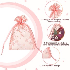 Naler 20Pcs Floral Organza Bags, Mesh Gift Bags with Drawstring Sheer, 5 Colors, Jewelry Pouches for Christmas, Wedding, Party Favors, Baby Shower, 4x6 inch