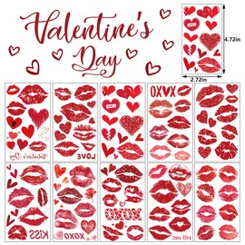 MDDRUIQI Kiss Tattoos Temporary - 120 Pack Valentines Day Gifts for Kids Adults | Rose Heart Stickers - Valentines Decorations | Valentines Day Accessories Party Favors Treats Crafts Decor Goodie Bag stuffers