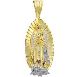 HarlemBling Solid 925 Sterling Silver - 14k Gold Plated - Men's Virgin Mary Pendant - Iced Nuestra Señora de Guadalupe