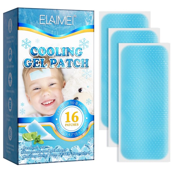 16 Sheets Cool Pads Kid Fever Patches for Baby Children Fever Discomfort, Instant Cooling Patch, Cooling Relief Fever Reducer, Kids Cool Pads Relieve Headache Pain, Pack of 16