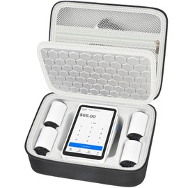 Comecase - Funda compatible con lector de tarjetas de crédito de terminal cuadrado, soporte de almacenamiento de máquina POS móvil para cargador de terminales y más de 5 rollos de papel de recibo con