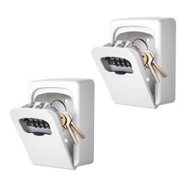 Key Lock Box Wall Mounted, Fayleeko 4 Digit Combination Lockbox for Outside, House Keys - 5 Keys Capacity, Key Safe Security Storage Lock Box for Indoor, Outdoor, Garage, Garden, Store (White, 2Pack)
