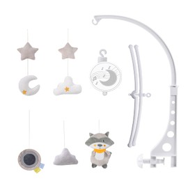 Baby Musical Crib Mobile, Nursery Mobile with Hanging Rotating Plush Toys, Infant Bed Decoration for Newborn Boys Girls, Racoon